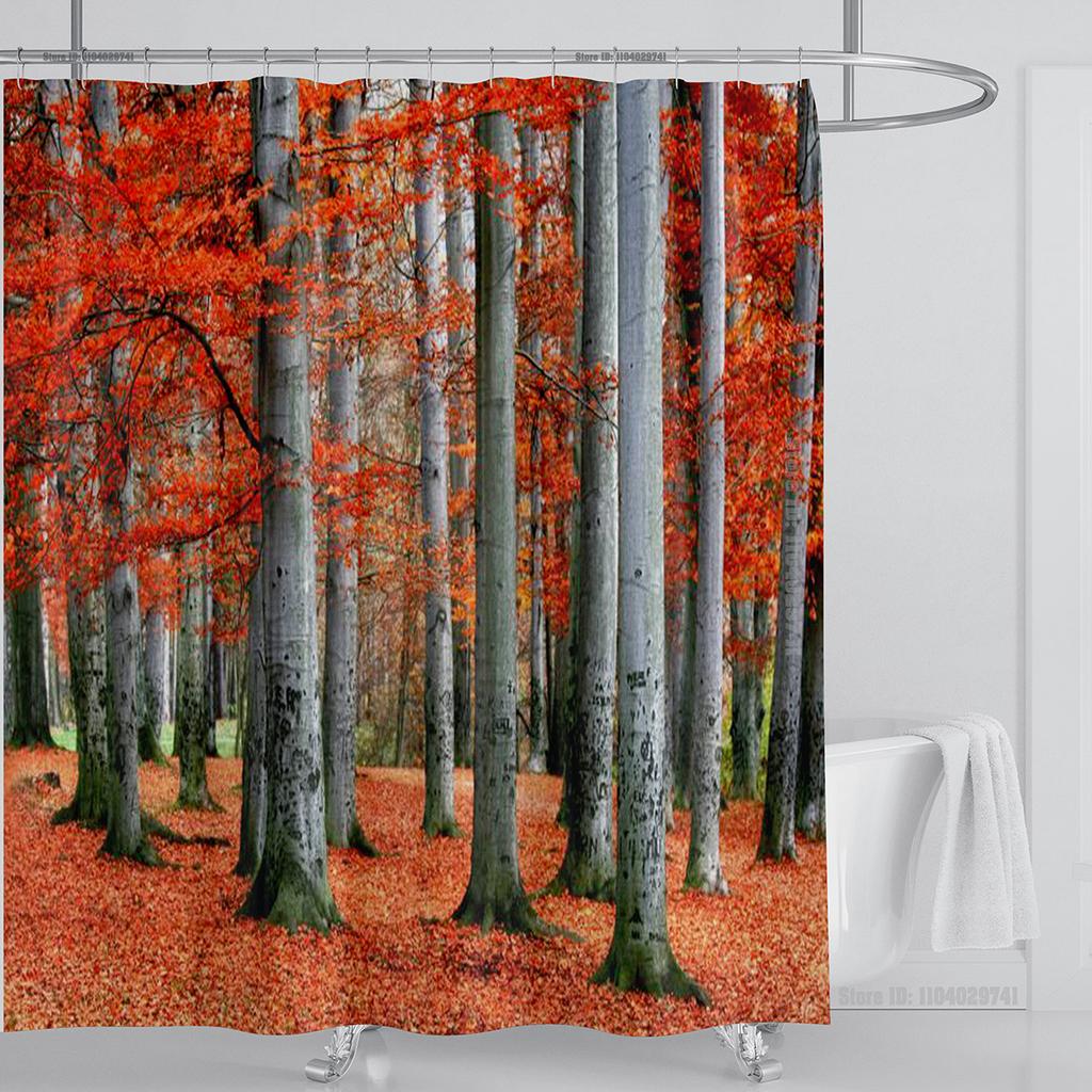 Modern 3D Printing Forest Refreshing Scenery Shower Curtain Waterproof Landscape Green Plant Mountain With Hooks Bathroom Decor