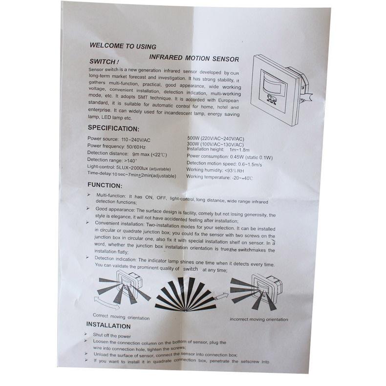 Compact Infrared Motion Sensor Switch with Standard Switch Function