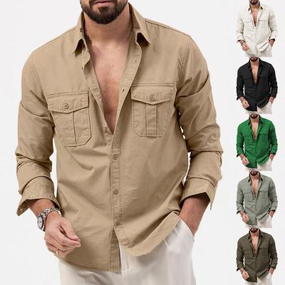 Camisa de manga larga con doble bolsillo y solapa para hombre, otoño 2023