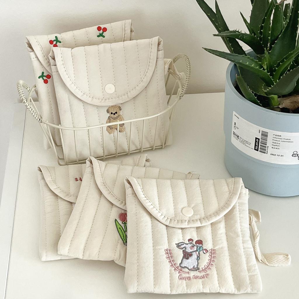 Cute Cartoon Embroidery Sanitary Pad Organizer For Travel And Makeup Storage