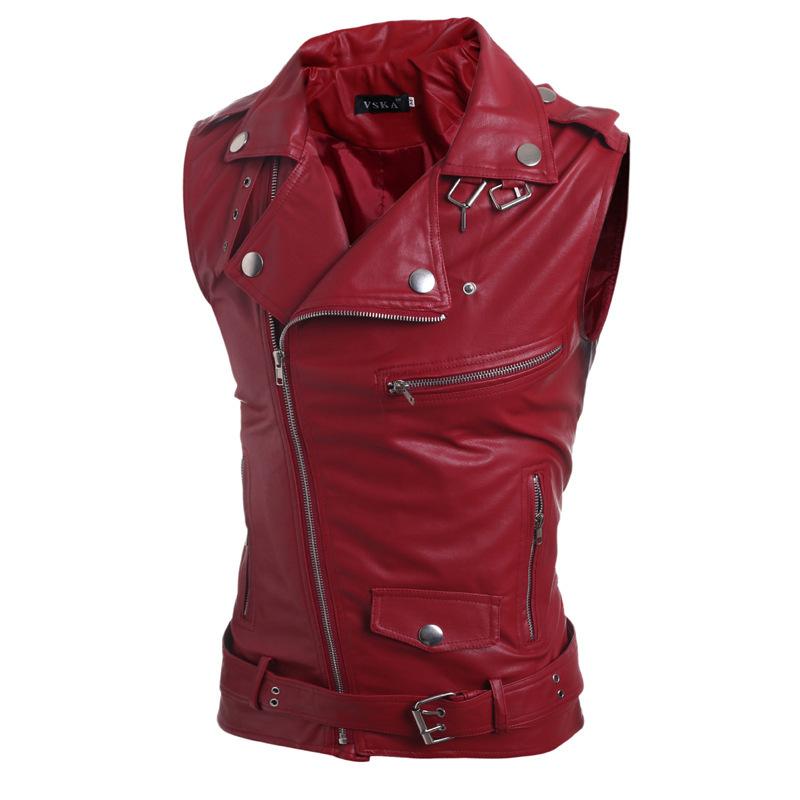 Pánský oblek Vesta Černá Klopa Límec Zip Krátká Kožená Móda Ležérní Vesta Punkový styl Gilet Muži pro Steampunk Oblečení