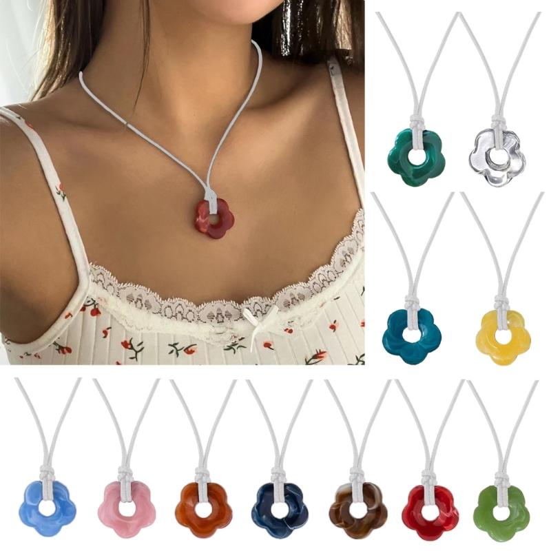 Unique Hollowed-Out Flower Pendant Necklaces Acrylic Material Flower Jewelry Pendant Choker Suitable for Any Occasion