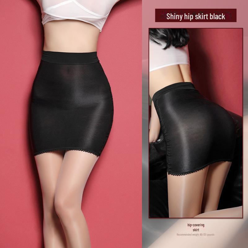 Manyan Sexy Lingerie: Light & Thin Flashy High-Gloss Silk Skirt Secretary Outfit