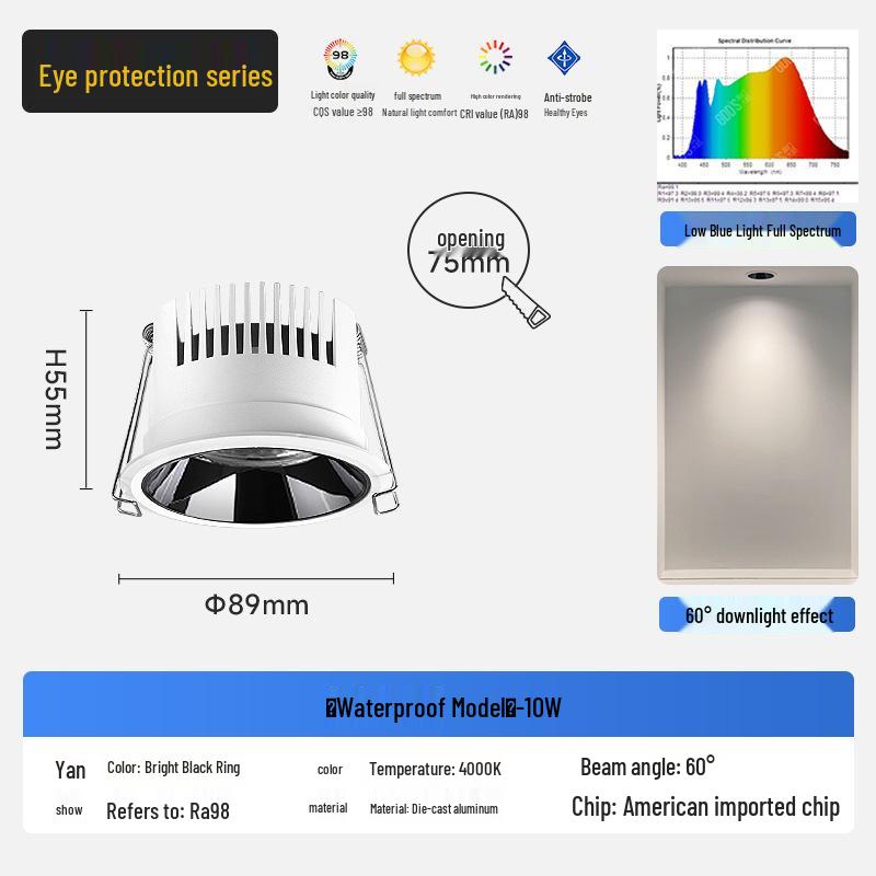 Wasserdichter blendfreier beschlagfreier Einbaustrahler mit schmalem Rand für Küche und Badezimmer