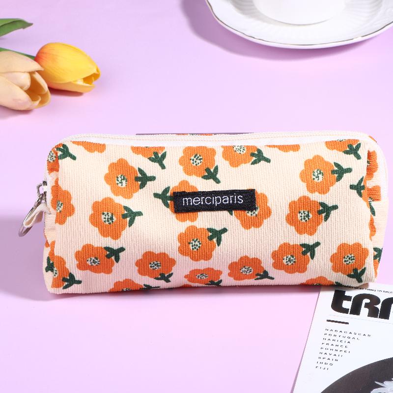 Vintage Corduroy Federmäppchen Retro Blumenmuster Federtasche Große Kapazität Schreibwaren Tasche Für Schüler Büro Make-up Aufbewahrung