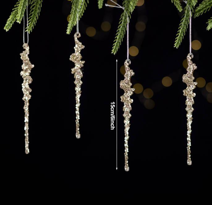 Glitter Christmas Icicle Ornaments Multicolor Xmas Tree Hanging Pendants for Home Party Holiday New Year Indoor Decor Supplies