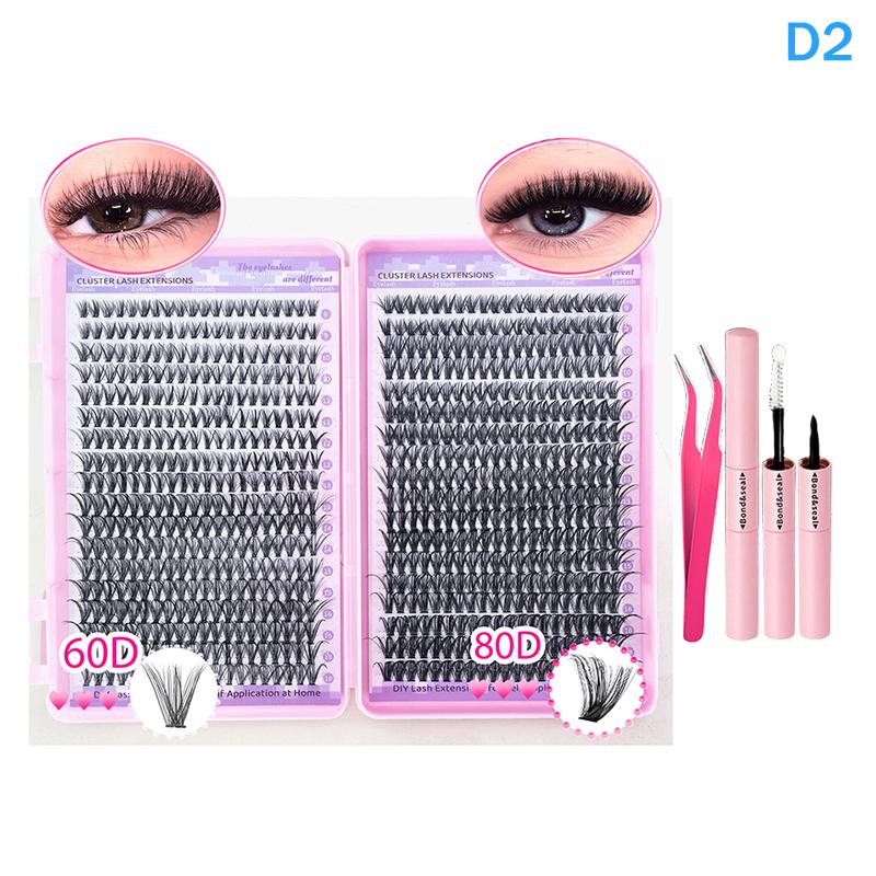 Lashes Cluster Diy Lash Extension Mixed Tray Clusters Eyelashes Fluffy Individual Lashes With Lash Bond And Seal And Tweezers
