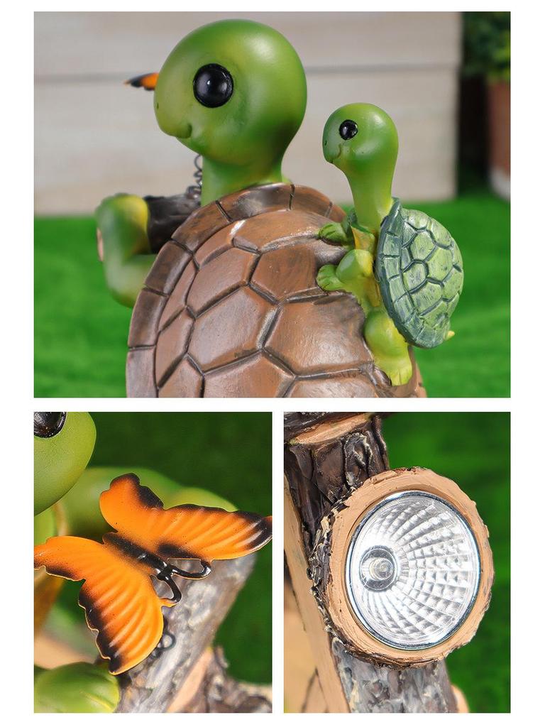 Solar LED Resin Bonsai Turtle On Bicycle Garden Night Light Ornament