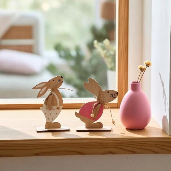 Easter Gift for Kids Wooden Bunny Table Sign, Rustic Rabbit Tiered Tray Centerpiece, Farmhouse Vintage Indoor Tabletop Ornament Decoration with