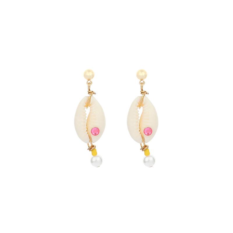 

ins fashion new gemstone shell pearl earrings, trendy niche French temperament earrings рожевий