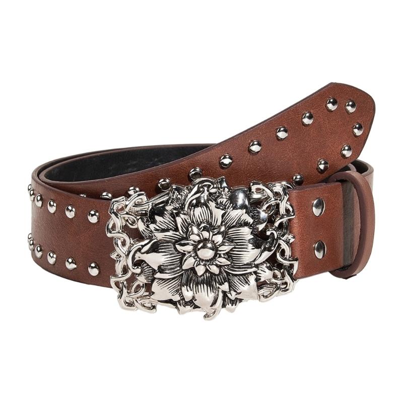 

Harajuku Adult Waist Belt with Carved Buckle Alloy Rivet Waistband PU Waist Belts for Women Universal Pants Belt верблюд