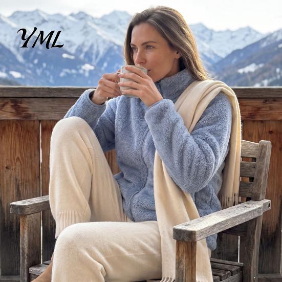 Long Sleeve Coat Women Zip-Up Fleece Jacket, Warm Stand Collar Fall Winter Apparel Coat, Solid Color Loose Casual Outerwear for Thick Jacket