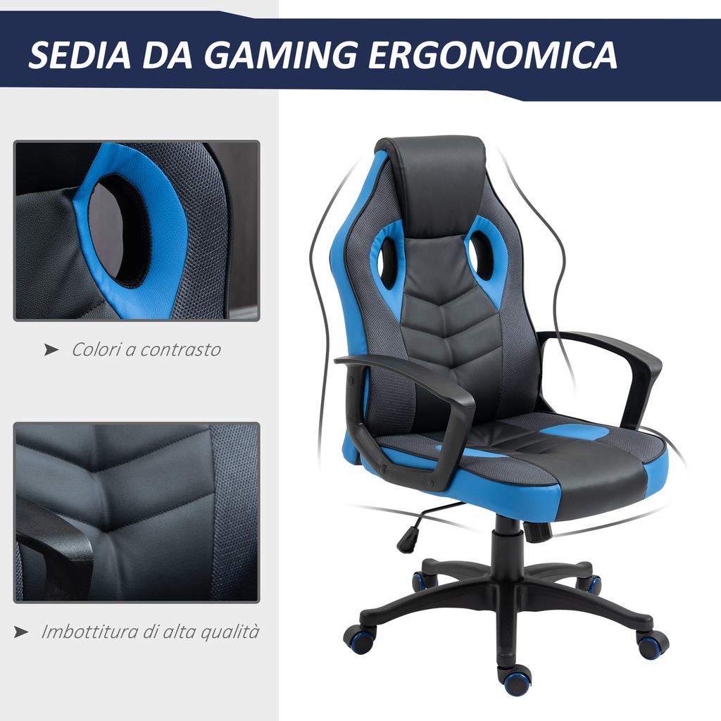Gaming Chair Swivel Office Armchair with Casters In Faux Leather