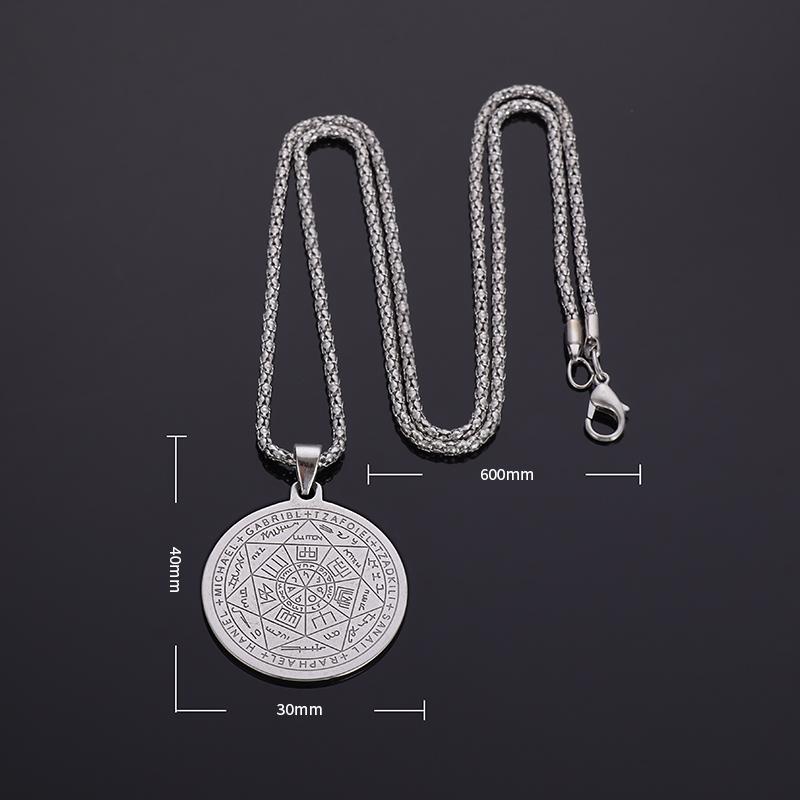 Stainless Steel 7 Archangel Seal Necklace Men's Solomon Kabbalah Seal Pendant Supernatural Protection Amulet Magical Jewelry