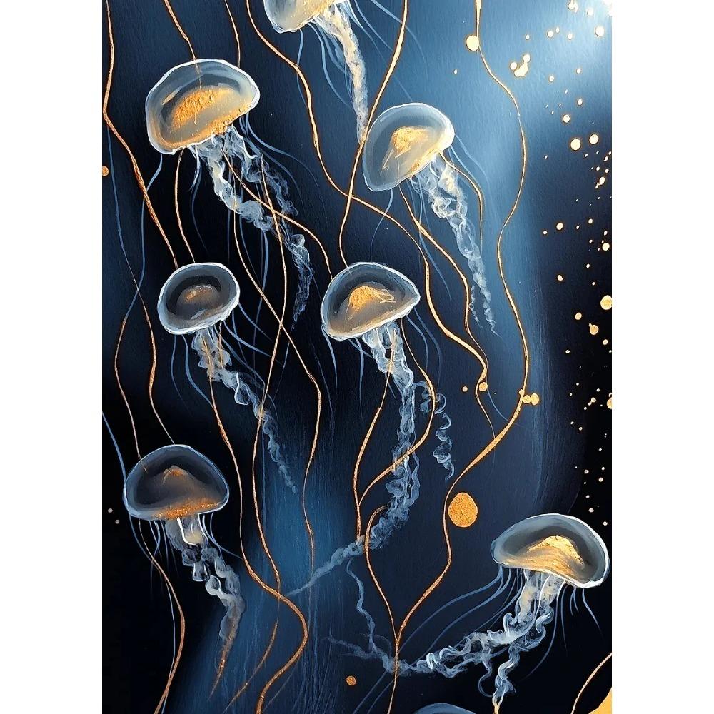 Vibrant Colorful Jellyfish Marine Wildlife Posters Nautical Coral Prints Canvas Painting Wall Art Picture Home Living Room Decor