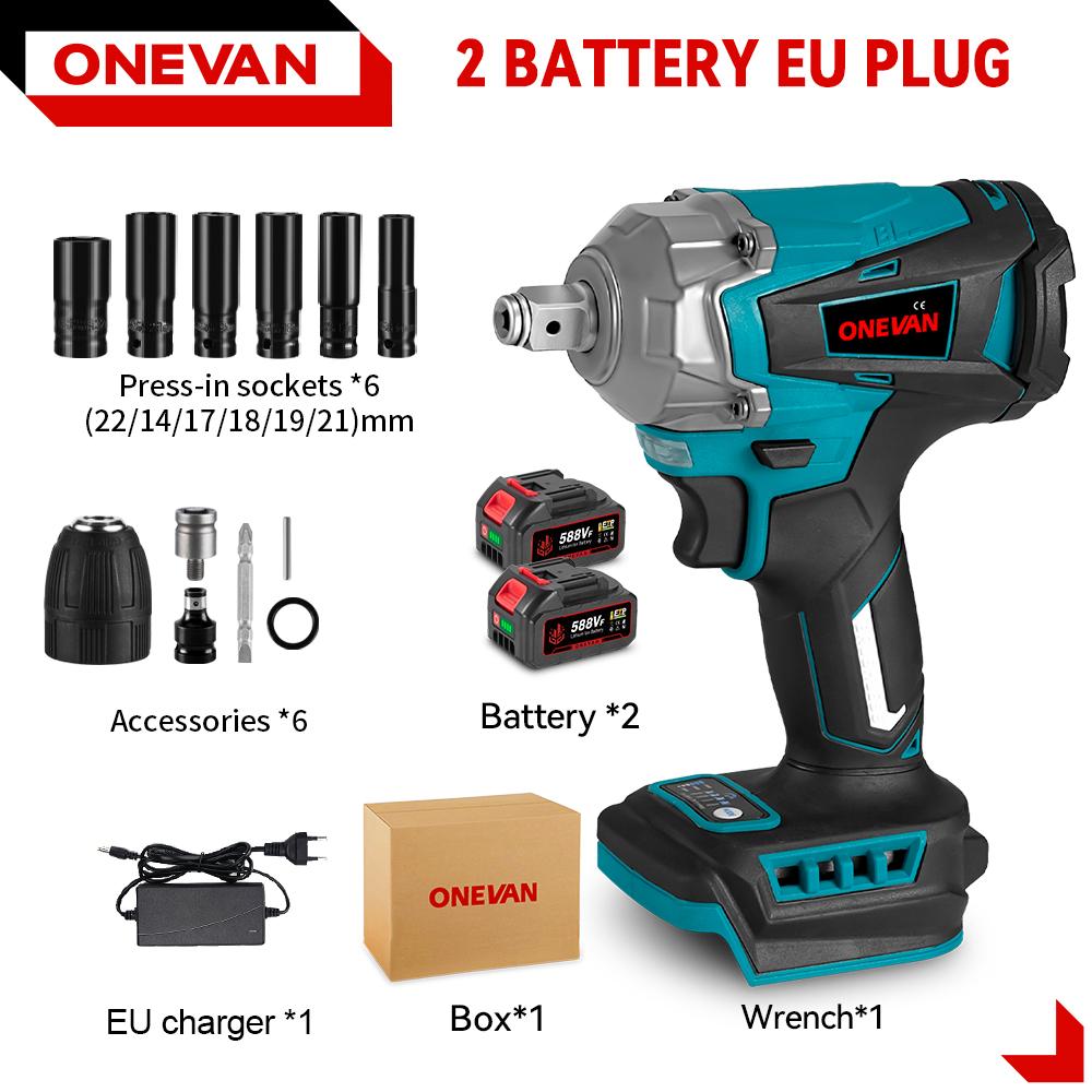 ONEVAN Torque Brushless Electric Impact Wrench 1/2 Inch Cordless Electric Wrench Power Tools For Makita 18V Battery