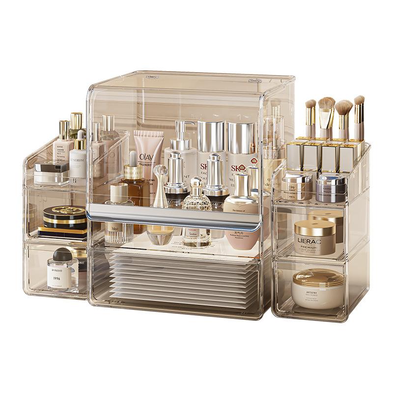 Cosmetics Storage Box Desktop Premium Sense Dust-proof Large Capacity Dresser Transparent Skin Care Shelf