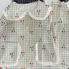 Cloud Cotton Spring Pajamas Women'S Plaid Cherry Loungewear Long Sleeves Trousers Design Lace Set