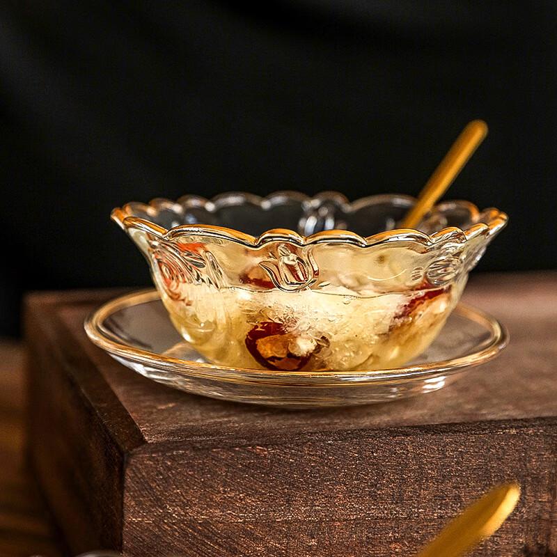 Japanese Style Gold-Rimmed Glass Bowl