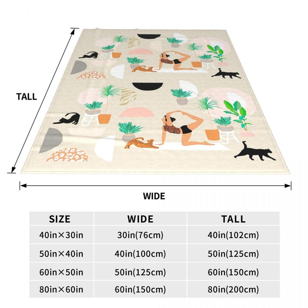 Mid Century Modern Yoga Pattern With Cats Blankets Soft Warm Flannel Throw Blanket Plush for Bed Living room Picnic Travel Home