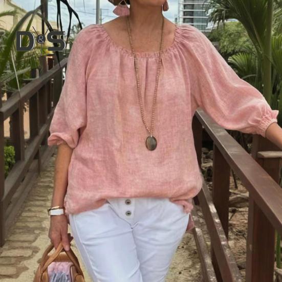 Damer Topper Rund Hals Halv Erm Løs Passform Casual Topper Ensfarget Pustende Lett T-skjorte