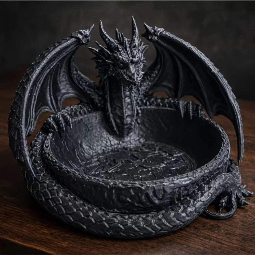 3D Printing Dragon Shaped Jewelry Tray Dark Style Key Coin Storage Holder Home Decor