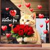Yousheng Valentine's Day Cat Window Clings Cute Cat Holding Rose Bouquet Double-Sided PVC Stickers Large Glass Decals for Wedding Anniversary Party