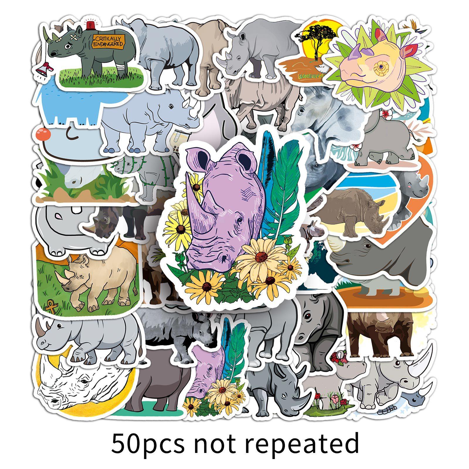 

50 Мультяшный Носорог Дудл Животное Детская Gu Карта DIY Скейтборд Мобильный Билет Наклейка Водонепроницаемая