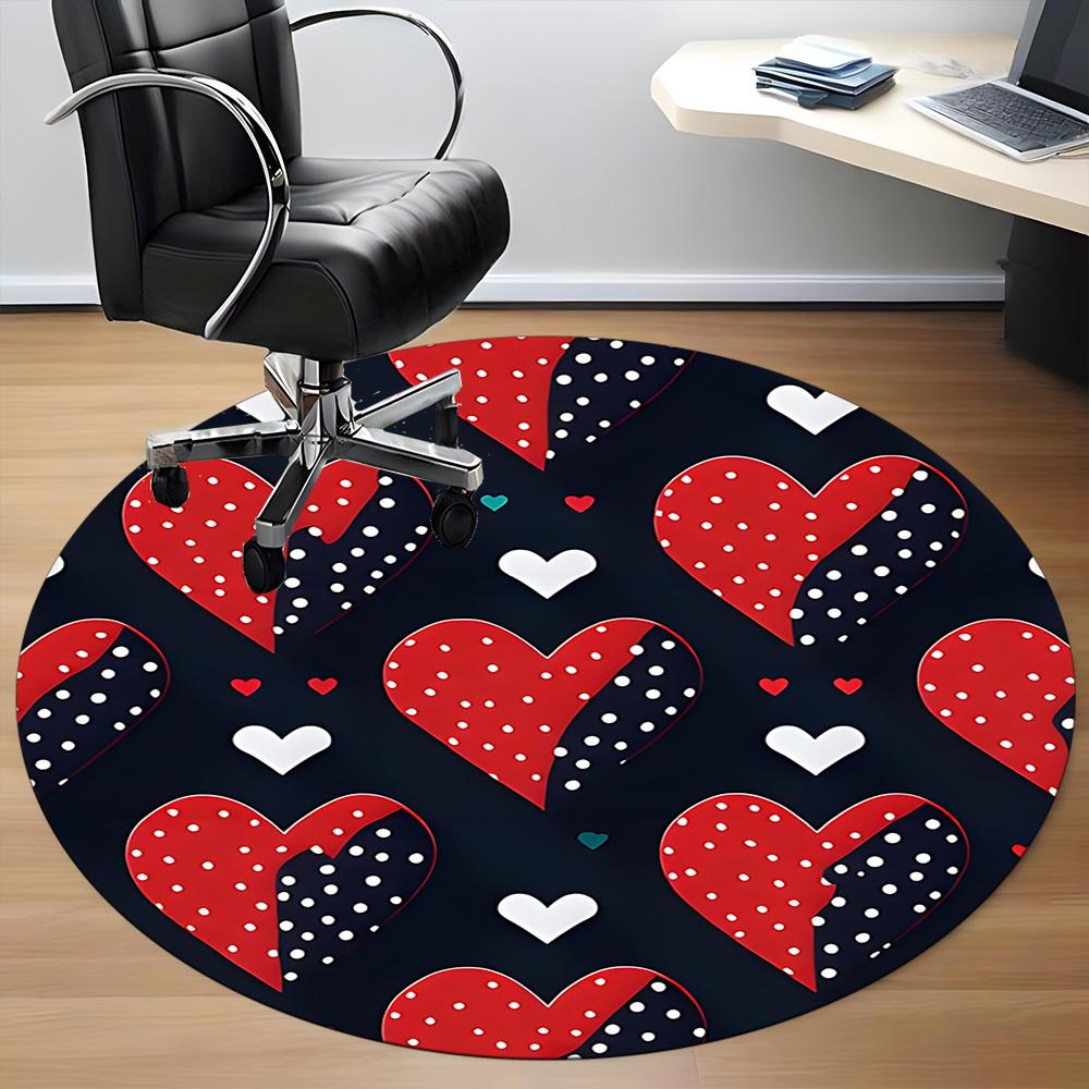 1PC Polka-Dot Hearts Chair Carpet for Office Non-Slip, Lightweight, Machine Washable Rug for Office, Sleeping, Room - Holiday DecorPolyester