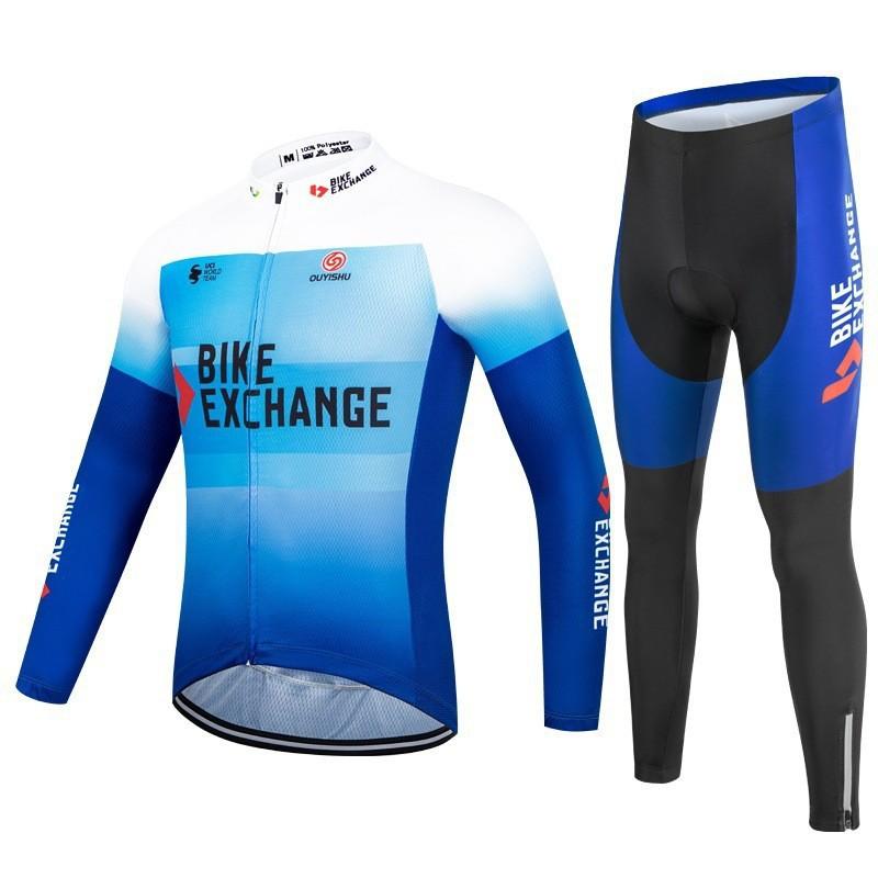 Mens Cycling Jersey Set Long Sleeve Breathable Slim Fit Mountain Road Bike Apparel