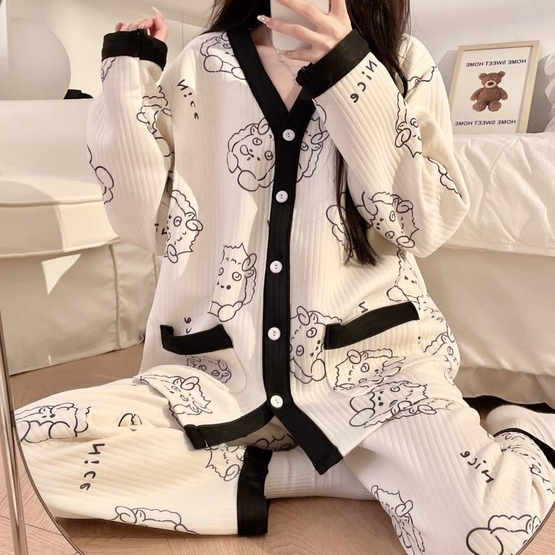 Autumn and Winter New Maternity Pajamas Home Wear Suit Thickened Postpartum Air Cotton Monthly Clothing Nursing Clothes Pajamas