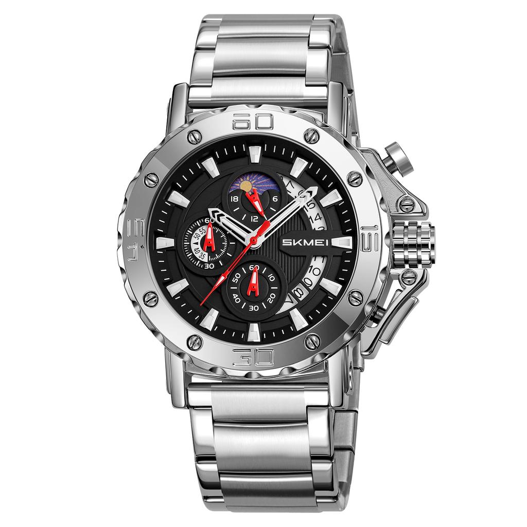 Luxury Quartz Waterproof Watches Multifunction Date Display Watch for Men Luminous Hands Stainless Steel