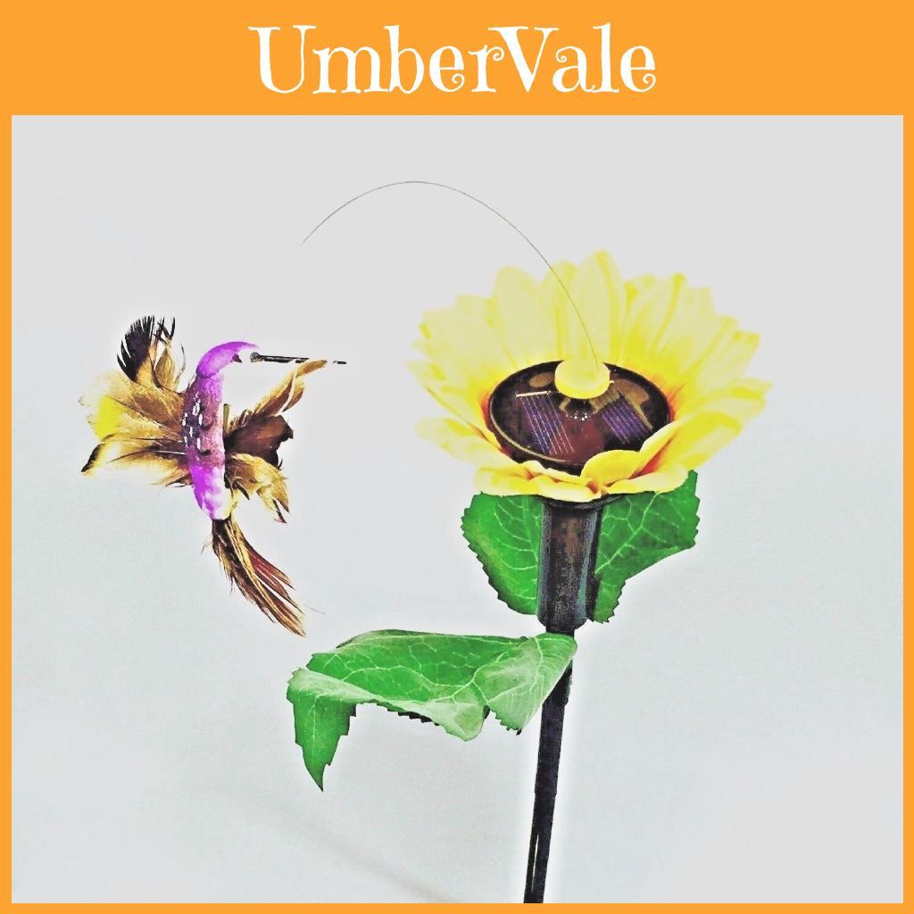 Charming Sunflower With Solar Fluttering Hummingbird Stake Perfect For Garden Decoration