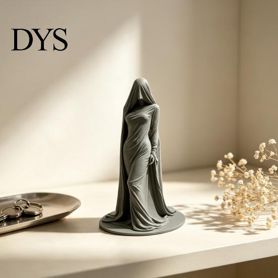 Stylish Desktop Display Statue Veiled Lady Ghost Statue, 3D Printed Shrouded Woman Sculpture, Gothic Hooded Mysterious Masked Figure Reaper Figurine,