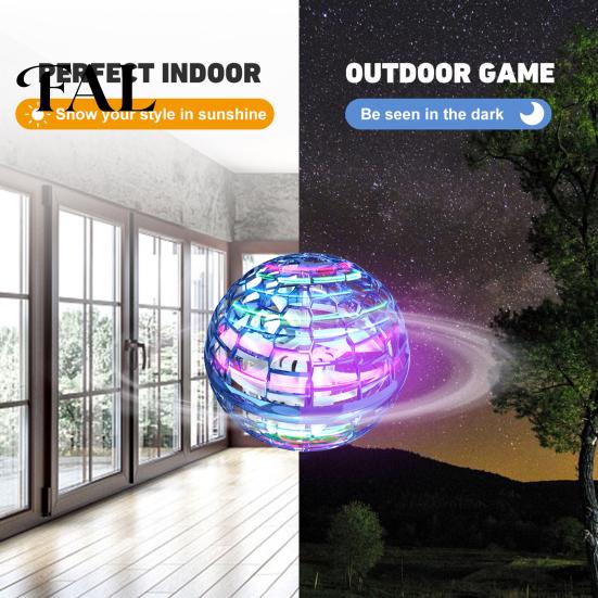 Outdoor Flying Ball Magic Hover Orb Toy with Colorful Light 360-degree Rotating UFO Sphere Remote Control Grab-stop Feature Boomerang Fidget