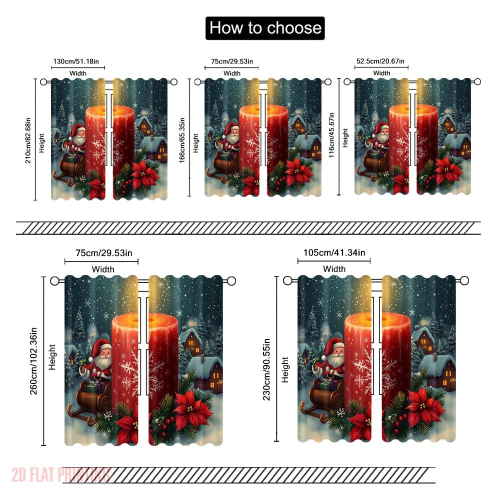 2pcs,2D Plane Printing Creative Curtains Christmas Candle Winter Village Scene (2) Versatile Fabric (without Rod) Decorations