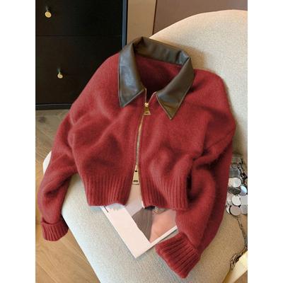 Women's Spring Short Cardigan Sweater Fall Splicing Elegant and Temperament Tops