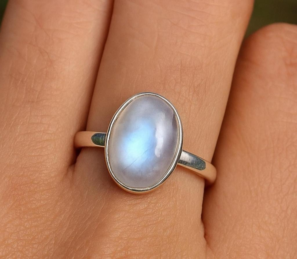 Moonstone Engagement Ring, Dainty Boho Ring for Her, Statement Ring, 925 Solid Silver