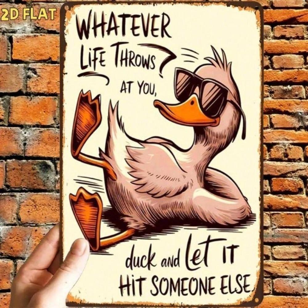 Retro Metal Duck Sign Waterproof Wall Decor for Home Office Vintage Plaque