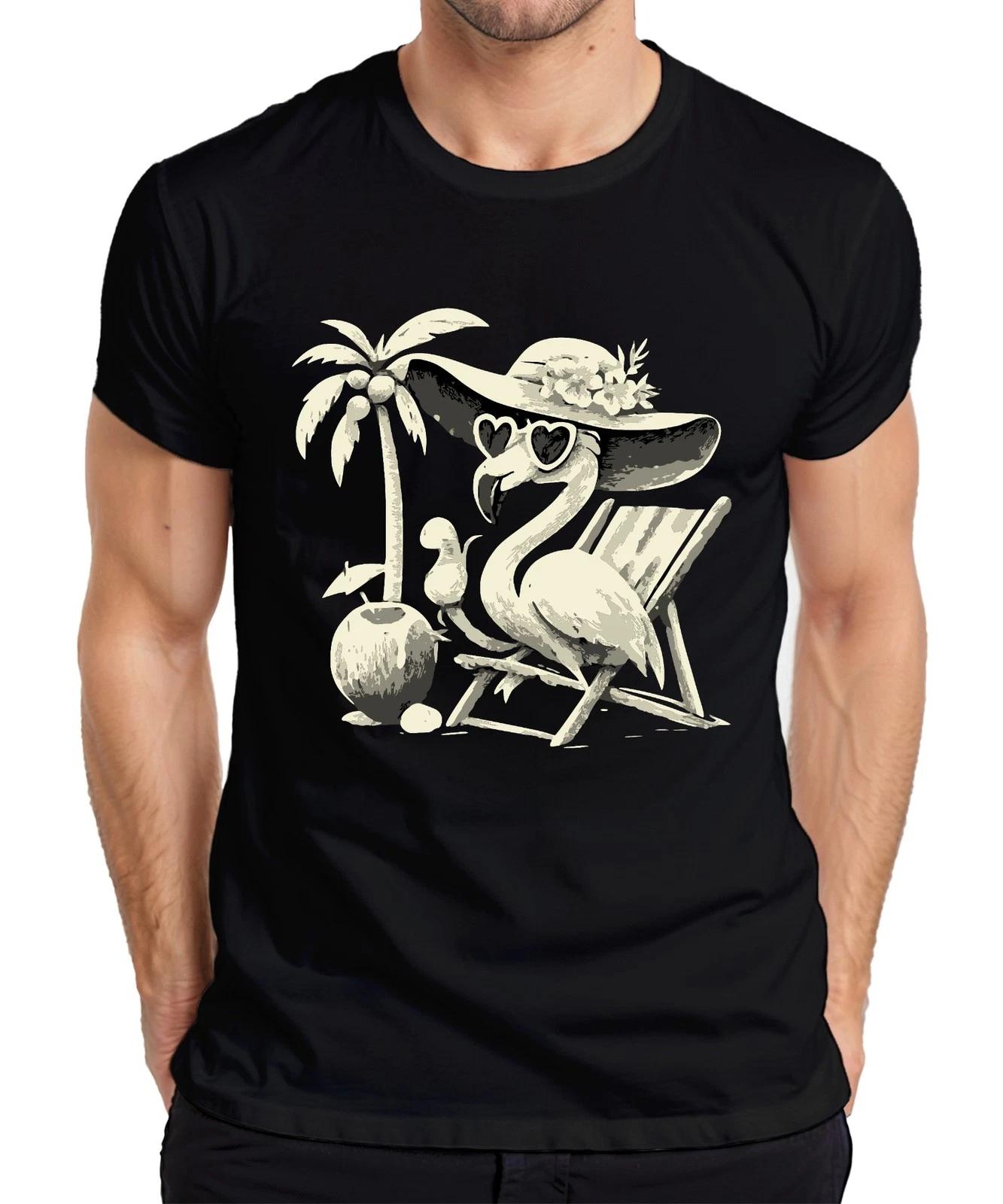 Flamingo Sommer Tropisch Strand Palme Kokosnuss Sonnenhut Herz Herren T-Shirt XL
