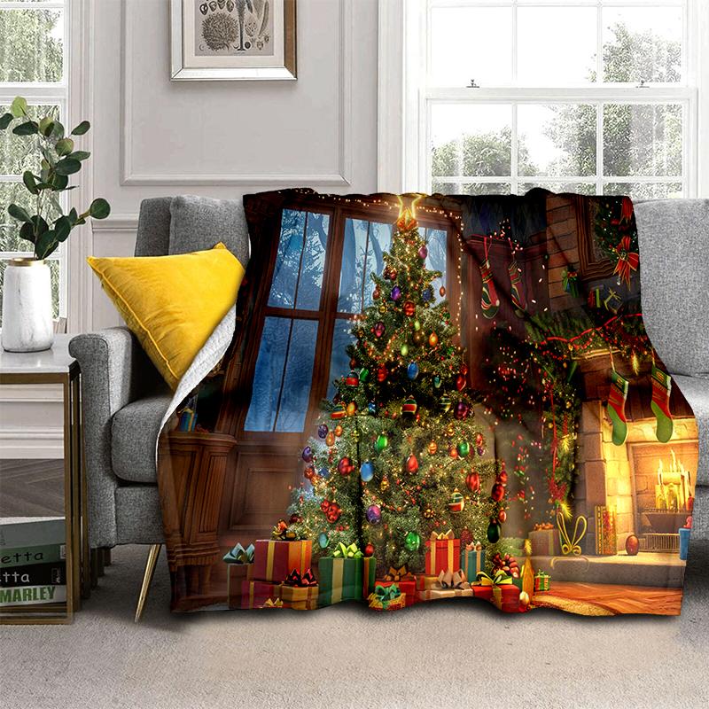 Cartoon Merry Christmas Santa Claus Christmas Tree Festival Gift Blanket,Soft Throw Blanket for Home Bedroom Bed Sofa Cover Kid