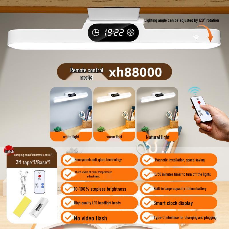 LED Eye Protection Desk Lamp with Clock - Student Study, Bedroom, Dormitory, Bedside Night Light