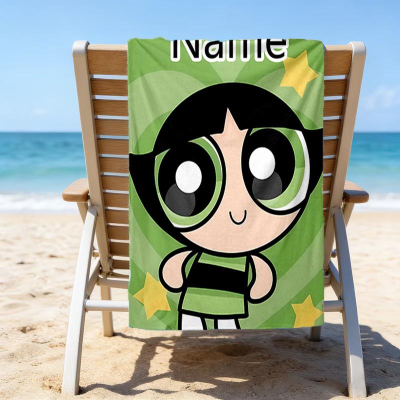 1pc The Powerpuff Girls3 Beach Towel with Custom Name, Beach/Swimming/Bath/Picnic/Camping Towel, Suitable for Seaside Beaches