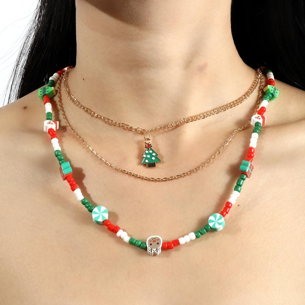 Christmas Ornaments Dripping Oil Christmas Multi-Layer Necklace Bead Chain Mixed And Matched Personalized Items