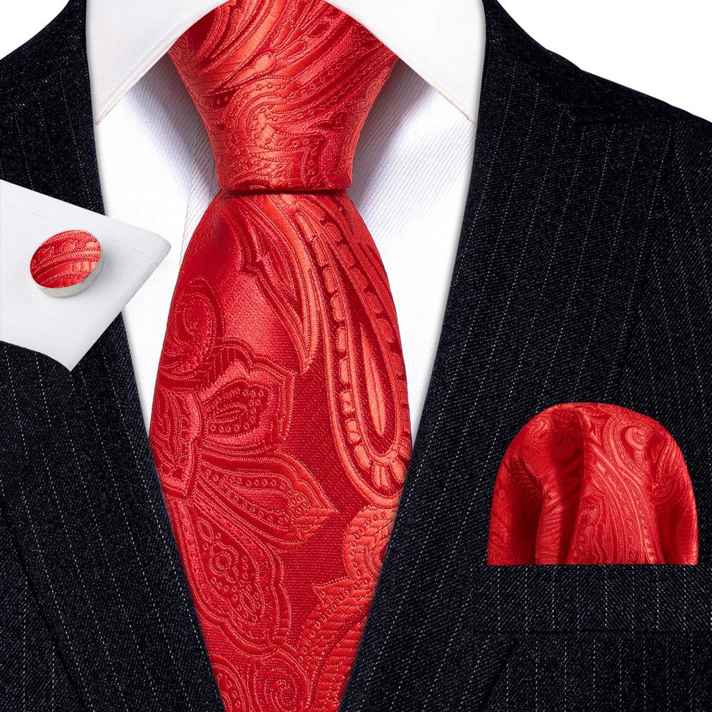 Barry.Wang Mens Ties Fashion Paisley Jacquare Silk Hanky Cufflinks Neckties Set Formal Casual