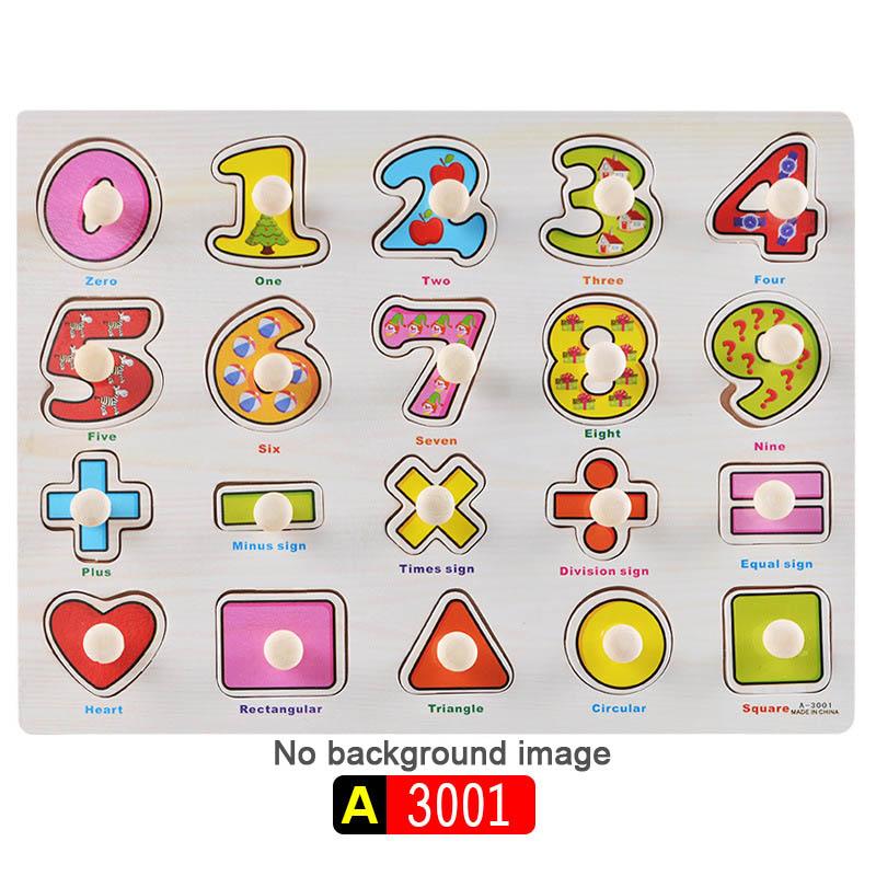 Big Size Baby Montessori Wooden Puzzle Hand Grab Board Set Educational Toys Infantil Cartoon Number Letter Math Puzzle Kids Gift
