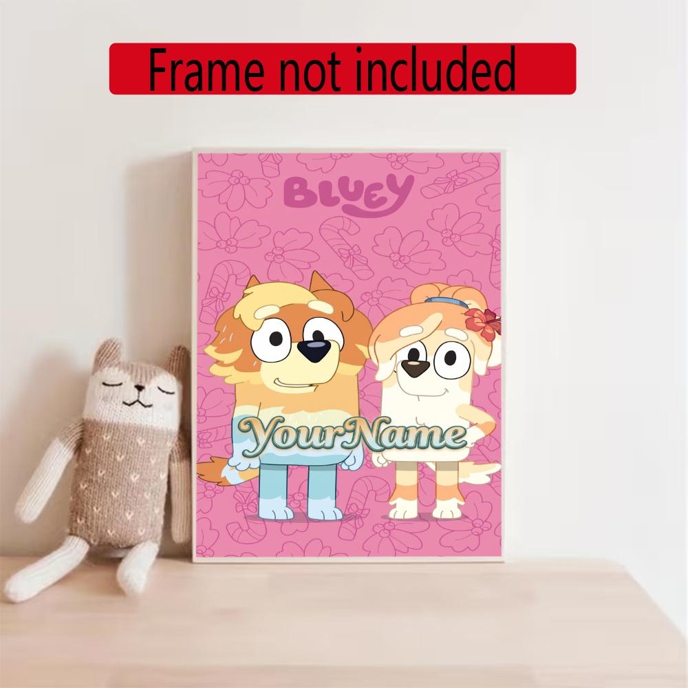 Bluey Customize Your Name Diamond Painting Round Diamond Diy Frameless Holiday Artwork Suitable For Home Office Wall Decoration