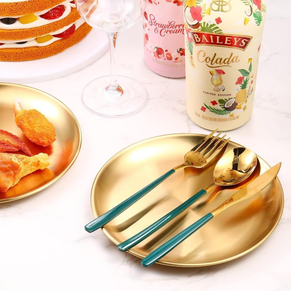 8-Pack Gold 20CM Stainless Steel Plates - Reusable, Camping & Daily Use Plates, Double Layer, Dessert Plates, Adult Plates