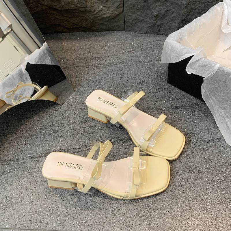Female Shoes Loafers Glitter Slides Slippers Soft Square heel 2025 Jelly Comfort Block Spring Scandals Shoes Slippers Soft