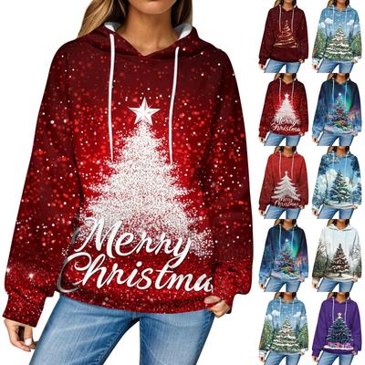 Damen Casual Fashion Weihnachten Bedruckte Langarm Pullover Hoodies Sweatshirts
